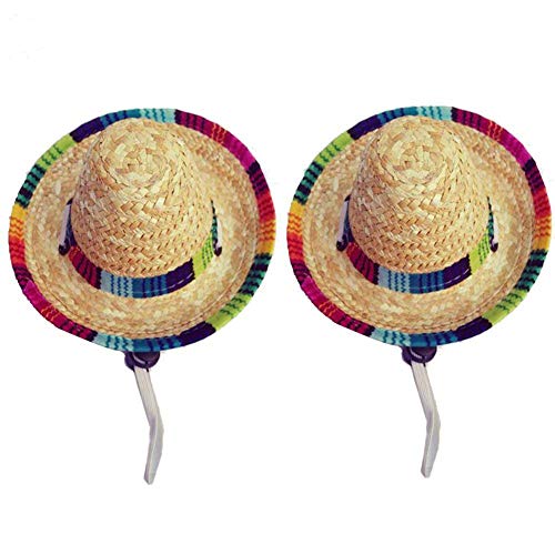 Wankd Dog Sombrero Hut, Mini Straw Sombrero Hüte Mexikanische Hüte Sombrero Party Hüte Hunde Sonnenhut für Hunde und Katzen Funny Dog Costume Kleine Haustiere Welpen Katze (2PCS, Elastisch) von Wankd