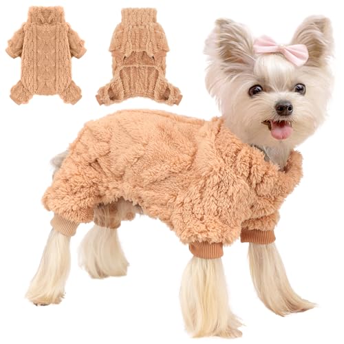 Hunde-Fleecepullover, warme Winterkleidung für kleine Hunde, Mädchen, Jungen, dehnbarer Jumpsuit für Hunde, Pyjama, Rollkragen, Hundepullover mit 4 Beinen (Khaki, M) von Wansommy