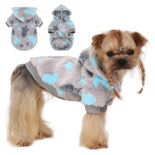 Wansommy Hundepullover, leuchtet im Dunkeln, weicher Flanell-Haustierkleidung für Jungen und Mädchen, warmer Welpenpullover für Chihuahua, Yorkie, Katze (Graue Rakete, Größe XXS) von Wansommy