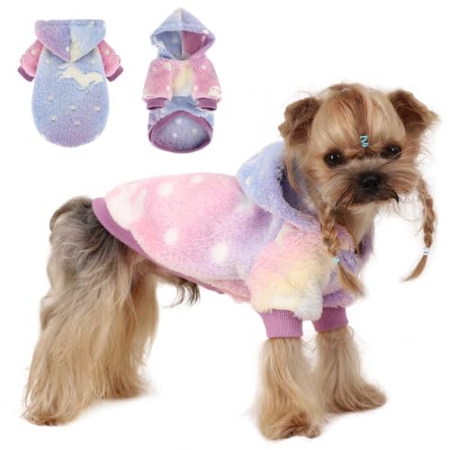 Wansommy Hundepullover, leuchtet im Dunkeln, weicher Flanell-Haustierkleidung für Jungen und Mädchen, warmer Welpenpullover für Chihuahua, Yorkie, Katze (rosa Stern, XXS) von Wansommy