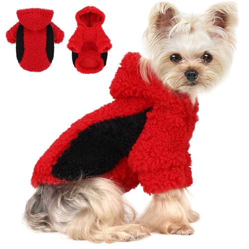 Wansommy Hundepullover aus Fleece, für den Winter, warm, kleine Hundekleidung für Mädchen und Jungen, Welpen-Kapuzenpullover, Haustierkleidung für Katzen, Welpen, Chihuahua, Rot, Größe XXS von Wansommy