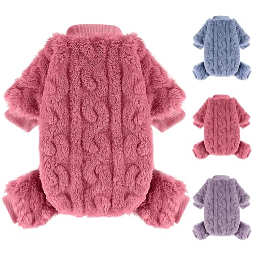 Schlafanzug für kleine Hunde, Fleecepullover, warme Winterkleidung für kleine Hunde, Mädchen, Jungen, dehnbarer Jumpsuit, Hunde-Pyjama, kleine Hundepullover mit 4 Beinen (Rosa, Größe XXS) von Wansommy