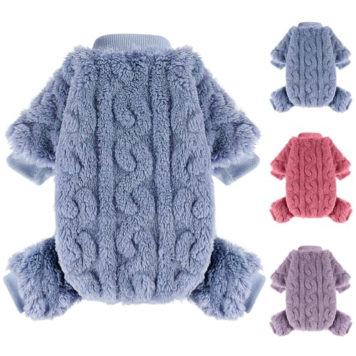 Schlafanzug für kleine Hunde, Fleecepullover, warme Winterkleidung für kleine Hunde, Mädchen, Jungen, dehnbarer Jumpsuit für kleine Hunde, Pullover, 4 Beine, Blau, Größe M von Wansommy