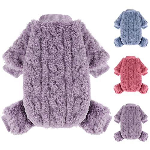 Schlafanzug für kleine Hunde, Fleecepullover, warme Winterkleidung für kleine Hunde, Mädchen, Jungen, dehnbarer Jumpsuit für kleine Hunde, Pullover mit 4 Beinen (Hellviolett, Größe M) von Wansommy