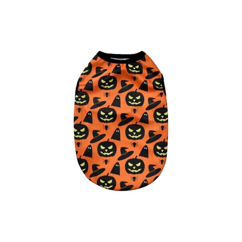 Wantee Hunde-Shirt für Katzen, Halloween, Urlaub, Kürbisse, Hexenhut, Muster, Sweatshirt für Welpen, Hunde, Café, Orange 02, Größe S von Wantee