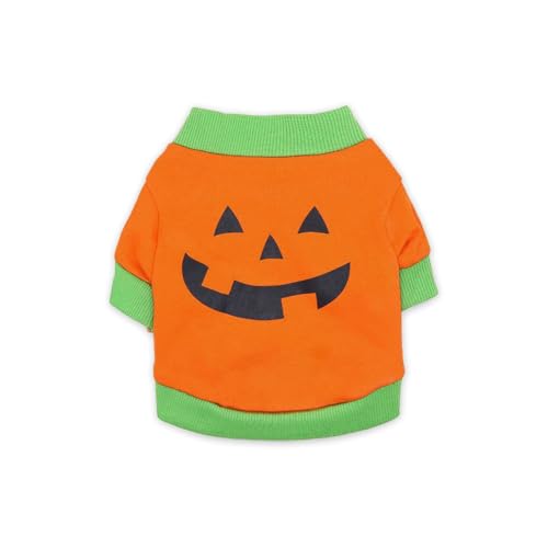 Wantee Hundekleidung, Halloween-Kürbiskopf-Outfits für Welpen, lustige Katze, Farbblock-Pullover, Baumwolle, weich, Vavc 02-Orange, Größe L von Wantee