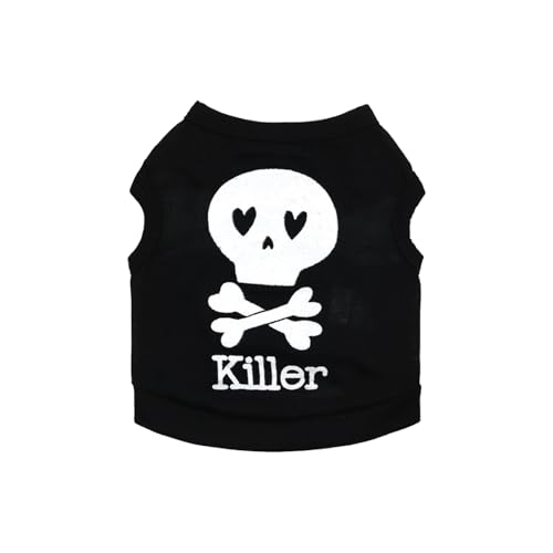 Wantee Hundekostüm, Halloween-Totenkopf-Tanktop, ärmellos, Stretch-Sweatshirt für kleine Hunde, Café, Schwarz 01, Größe L von Wantee