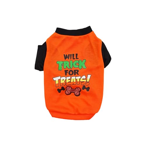 Wantee Hundemantel für Haustiere, Halloween, mit Rundhalsausschnitt, Katzen-Outfits, niedliches Welpen-Shirt, Vavc 04-Orange, Größe L von Wantee