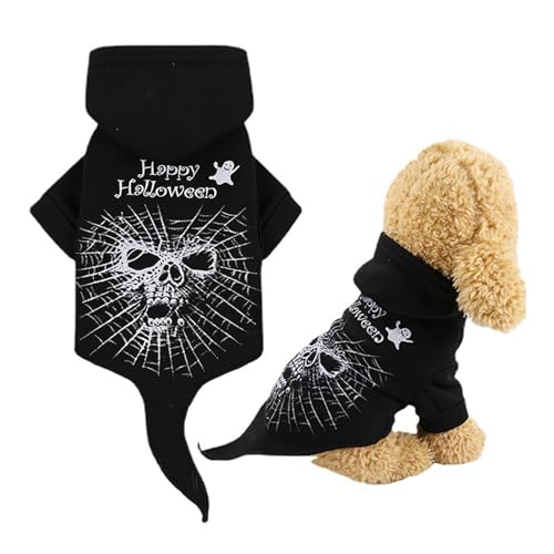 Wantee Hundepullover für Halloween, Urlaub, Cosplay, lustiger Spinnenschädel, Haustierpullover mit Schwanz, warm, Katzenpullover, CCCV, Schwarz 01, Größe XS von Wantee