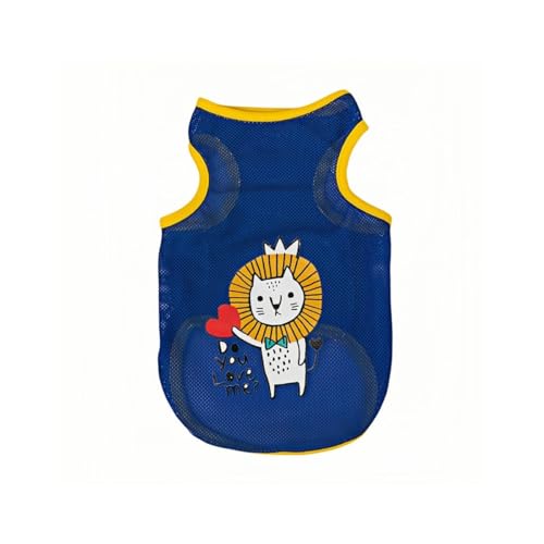 Wantee Katzen-Shirt, kühlendes Shirt für Hunde, blau, atmungsaktives Netzgewebe, Haustierweste, niedlicher Katzen-Cartoon-Löwen-Druck, Tank-Top, Welpen, leicht, ärmellos, Haustierpullover, Größe M von Wantee