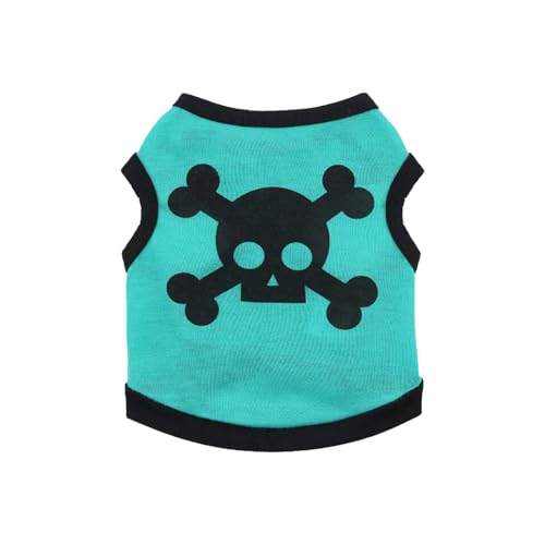 Wantee Katzenkleidung, niedliches Totenkopf-Hunde-Shirt, atmungsaktiv, hautfreundlich, Kleidung für mittelgroße Hunde, Farbblock-Tanktop für Jungen, DDDC, Grün, Größe L von Wantee