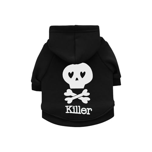 Wantee Weihnachtspullover für Hunde, Totenkopf-Killer-Druck, Halloween-Haustier-Outfits, Winterwärme, Fleece-Sweatshirt für kleine Hunde, BBB, Schwarz 02, Größe XS von Wantee