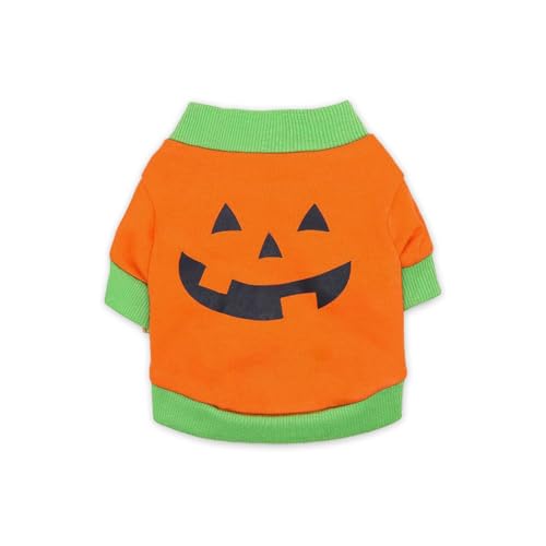 Wantee Yorkie-Kleidung, Halloween-Kürbis-Geistergesichtsmuster, Outfits für Hunde und Katzen, hautfreundliche Baumwolle, bequem, Größe S, AAA Orange04 von Wantee