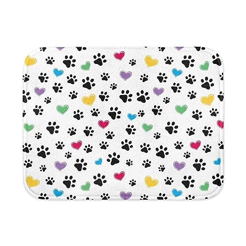 Wanyint Rainbow Heart Paw Print Hund Katze Haustier Futtermatte Haustier Matte für Futter und Wassernapf Hitzebeständige Hund Tischsets 69,9 x 44,9 cm von Wanyint