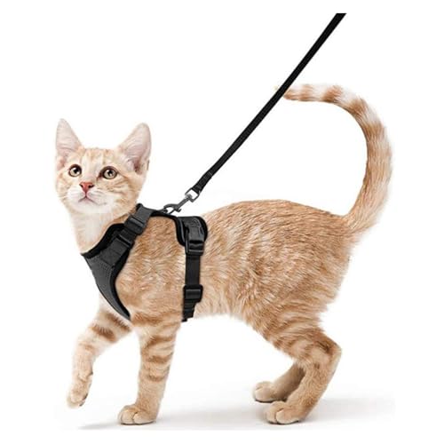 Wanym Katzengeschirr Mit Leine Ausbruchsicher, Verstellbares Katzen Geschirr Mit Leine, Weichem Innenfutter Und Atmungsaktivem Mesh, Reflektierend Geschirr Set für Kätzchen und Welpen,Schwarz,XS von Wanym