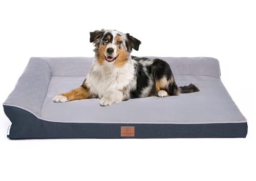 Orthopädisches Premium Hundebett mit Egg Foam, extra Halteschlaufe, Wasserdichter Innenbezug, Hundesofa, Hundekissen, flauschig, Bezug abnehmbar, waschbar, 106 x 81 x 17 cm, Hellgrau (XXL) von Warenhammer