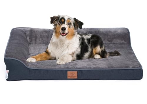 Orthopädisches Premium Hundebett mit Egg Foam, extra Halteschlaufe, Wasserdichter Innenbezug, Hundesofa, Hundekissen, flauschig, Bezug abnehmbar, waschbar, 71 x 58 x 17 cm, Dunkelgrau (L) von Warenhammer