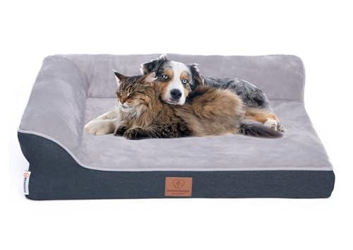 Orthopädisches Premium Hundebett mit Egg Foam, extra Halteschlaufe, Wasserdichter Innenbezug, Hundesofa, Hundekissen, flauschig, Bezug abnehmbar, waschbar, 71 x 58 x 17 cm, Hellgrau (L) von Warenhammer