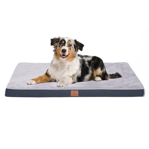 Orthopädisches Premium Hundebett mit Egg Foam, extra Halteschlaufe, Wasserdichter Innenbezug, Hundesofa, Hundekissen, waschbar, flauschig, Bezug abnehmbar, 112 x 81 x 8 cm, hellgrau (XL) von Warenhammer