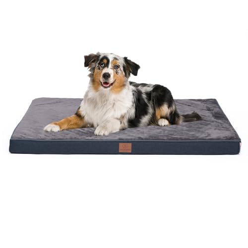 Orthopädisches Premium Hundebett mit Egg Foam, extra Trageschlaufe, Wasserdichter Innenbezug, Hundesofa, Hundekissen, flauschig, Bezug abnehmbar, waschbar, 112 x 81 x 8 cm, dunkelgrau (XL) von Warenhammer