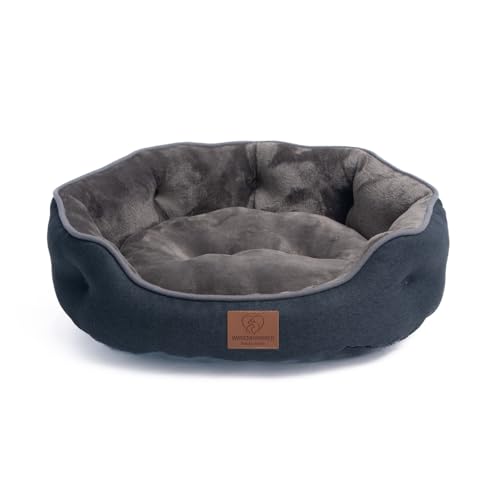 Orthopädisches Premium Katzenbett waschbar Katzen Bettchen - Katzenschlafplatz - flauschiger Plüsch, zweiseitiges Innenkissen für Katzen oder kleine Hunde (M) 64 x 53 x 20 cm dunkelgrau Rund von Warenhammer