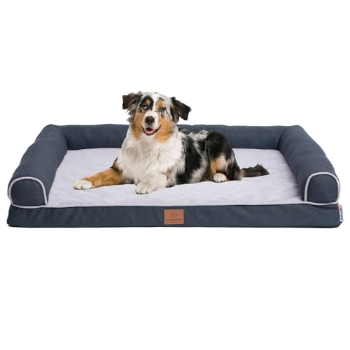 Warenhammer Orthopädisches Premium Hundebett mit Egg Foam, Hundesofa, Hundekissen, waschbar, flauschig, Bezug abnehmbar, waschbar, 71 x 58 x 16 cm, Hellgrau (L) von Warenhammer