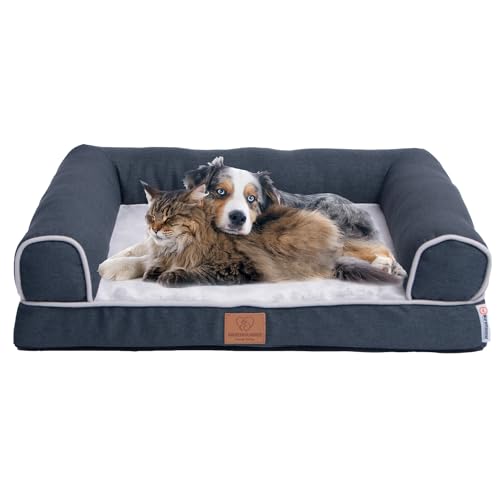 Warenhammer Orthopädisches Premium Hundebett mit Egg Foam, Hundesofa, Hundekissen, waschbar, flauschig, Bezug abnehmbar, waschbar, 71 x 58 x 16 cm, Hellgrau (M) von Warenhammer