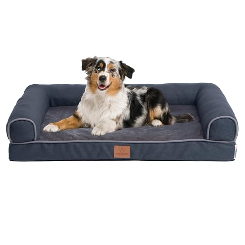 Warenhammer Orthopädisches Premium Hundebett mit Egg Foam, Hundesofa, Hundekissen, waschbar, flauschig, Bezug abnehmbar, waschbar, 71 x 58 x 16 cm, dunkelgrau (M) von Warenhammer