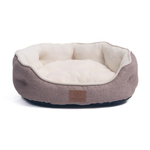 Warenhammer Orthopädisches Premium Katzenbett waschbar Katzen Bettchen - Katzenschlafplatz - Flauschiger Plüsch, zweiseitiges Innenkissen für Katzen oder kleine Hunde (M) 64 x 53 x 20 cm - Rund von Warenhammer