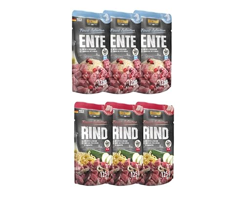 Belcando Frischebeutel Nassfutter | Multi Bundle, Sparpaket | Verschiedene Sorten | 6x125g (125g, 3X Ente, 3X Rind) von Warnick´s Tierfutterservice