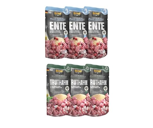 Belcando Frischebeutel Nassfutter | Multi Bundle, Sparpaket | Verschiedene Sorten | 6x125g (125g, 3X Ente, 3X Truthahn) von Warnick´s Tierfutterservice