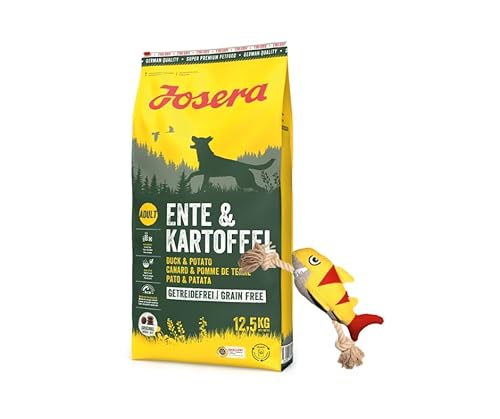 Josera Exclusive Trockenfutter für Hunde | Hundefutter | 12,5 KG + Goodie Hundespielzeug | Gratis Geschenk (12,5 KG Ente&Kartoffel, + Hai) von Warnick´s Tierfutterservice