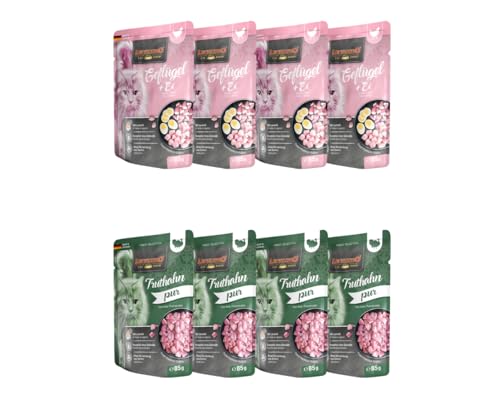 Leonardo Frischebeutel 8x85g | Katzenfutter | Nassfutter | Multi Bundle | Sparpaket | Pouch | Verschiedene Sorten (85g, 4X Geflügel+Ei, 4X Truthahn pur) von Warnick´s Tierfutterservice