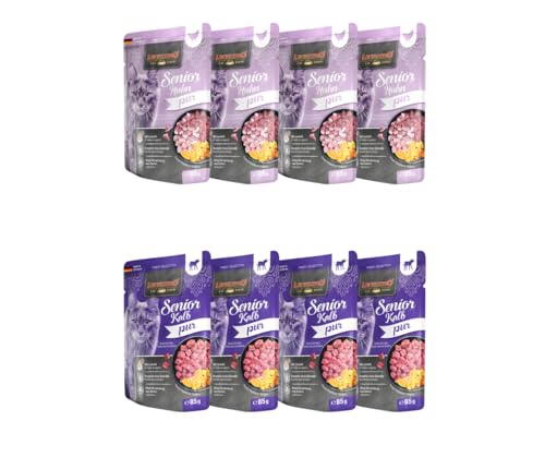 Leonardo Frischebeutel 8x85g | Katzenfutter | Nassfutter | Multi Bundle | Sparpaket | Pouch | Verschiedene Sorten (85g, 4X Senior Huhn pur, 4X Senior Kalb pur) von Warnick´s Tierfutterservice