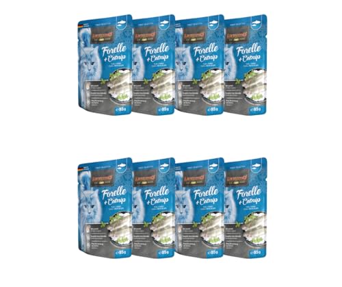 Leonardo Frischebeutel 8x85g | Katzenfutter | Nassfutter | Multi Bundle | Sparpaket | Pouch | Verschiedene Sorten (85g, 8X Forelle+Catnip) von Warnick´s Tierfutterservice