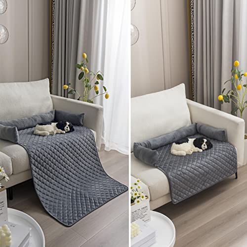 Warton Premium Silky Velvet Haustier Schlafsofa, rutschfest, wasserdicht, waschbar Couchschutz mit 3-seitigen Polsterkissen, Möbelschutz Haustierbezug für Hunde und Katzen Dunkelgrau S von Warton