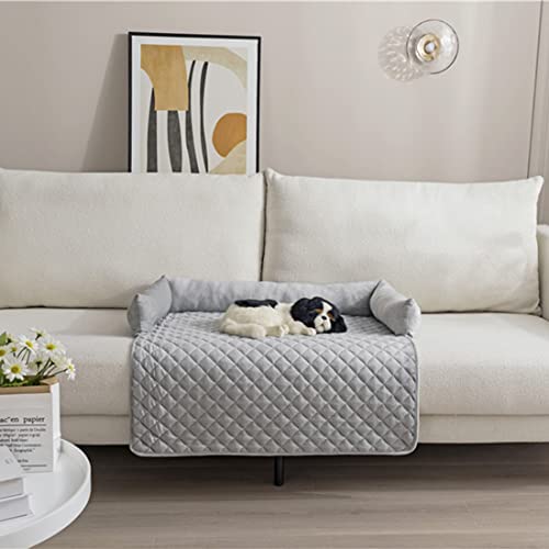 Warton Premium Silky Velvet Haustier Schlafsofa, rutschfest, wasserdicht, waschbar Couchschutz mit 3-seitigen Polsterkissen, Möbelschutz Haustierbezug für Hunde und Katzen Hellgrau S von Warton