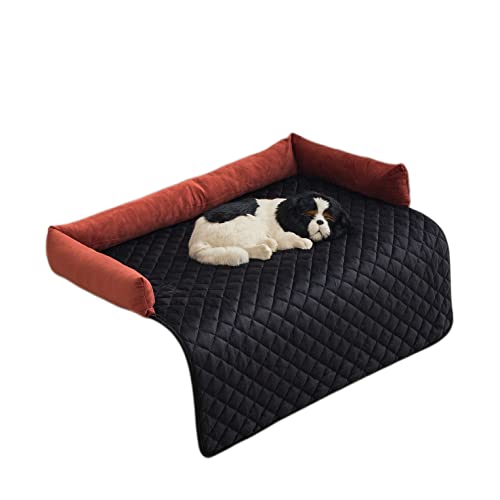 Warton Premium Silky Velvet Haustier-Schlafsofa, rutschfest, wasserdicht, waschbarer Sofaschutz mit 3-seitigen Polsterkissen, Möbelschutz Haustierbezug für Hunde und Katzen Rot & Schwarz L von Warton