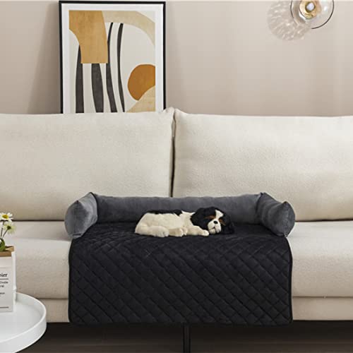 Warton Premium Silky Velvet Haustier-Schlafsofa, rutschfest, wasserdicht, waschbarer Sofaschutz mit 3-seitigen Polsterkissen, Möbelschutz Haustierbezug für Hunde und Katzen Schwarz XL von Warton