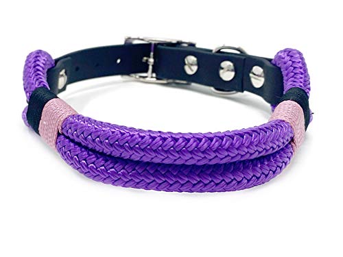 Wau-Effekt Tauhalsband für Hunde - 100% Handarbeit - Halsband - Halsung aus robustem Segeltau mit Biothaneverschluss (XL, Lila - Dunkelblau Rosa) von Wau-Effekt