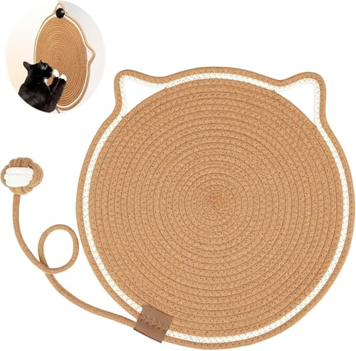 Cat Scratcher Mat, Natural Cotton Rope Cat Scratch Pad, Round Horizontal Floor Cat Scratching Pads for Indoor Cats, Washable Cooling Pet Mats, Cat Furniture Protector for Wall (Brown-42cm) von Wbietu