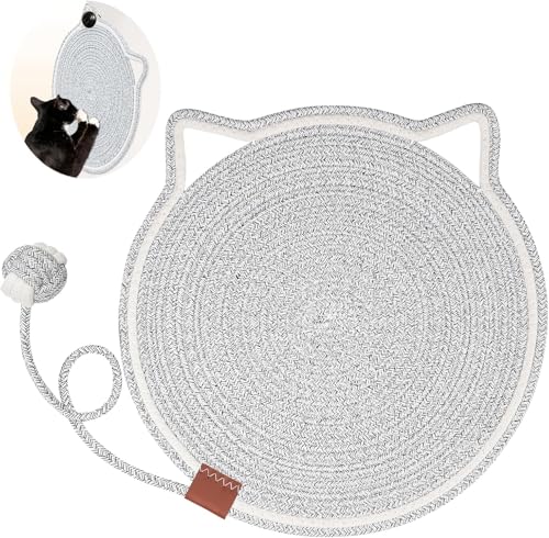 Cat Scratcher Mat, Natural Cotton Rope Cat Scratch Pad, Round Horizontal Floor Cat Scratching Pads for Indoor Cats, Washable Cooling Pet Mats, Cat Furniture Protector for Wall (Grey-42cm) von Wbietu