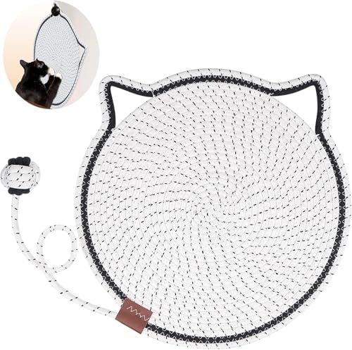 Cat Scratcher Mat, Natural Cotton Rope Cat Scratch Pad, Round Horizontal Floor Cat Scratching Pads for Indoor Cats, Washable Cooling Pet Mats, Cat Furniture Protector for Wall (White-42cm) von Wbietu