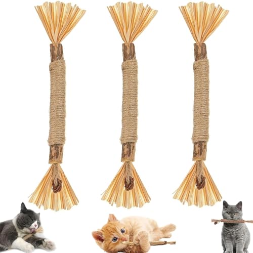 Wbietu Nylatails Silvervine Dental Stick, Matatabi Dental Care for Cats, 2024 New Cat Chew Stick, Natural Catnip Chew Toys, Nylatails Cat Chews, for Cats Teeth Cleaning, Kitten Teething Toys (3 Pcs) von Wbietu