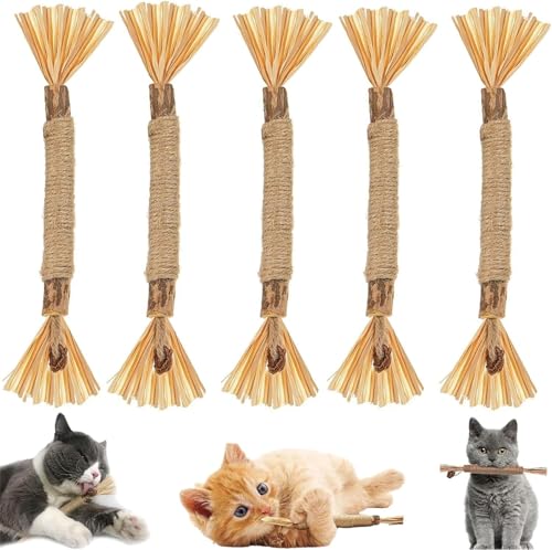 Wbietu Nylatails Silvervine Dental Stick, Matatabi Dental Care for Cats, 2024 New Cat Chew Stick, Natural Catnip Chew Toys, Nylatails Cat Chews, for Cats Teeth Cleaning, Kitten Teething Toys (5 Pcs) von Wbietu