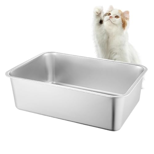 Cat Litter Box | Stainless Steel Tray | Litter Box | Little Tray | Litter Tray Cat Toilet | Stainless Steel Large Litter Box Splash-Proof Cat Boxes Non-Stick for Big & Small Cats Rabbits Pet Supplies von Wcybym