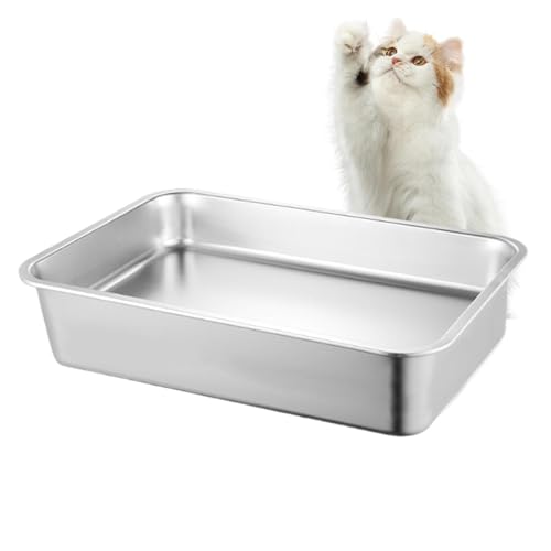 Cat Litter Box | Stainless Steel Tray | Litter Box | Little Tray | Litter Tray Cat Toilet | Stainless Steel Large Litter Box Splash-Proof Cat Boxes Non-Stick for Big & Small Cats Rabbits Pet Supplies von Wcybym