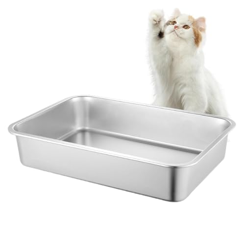 Cat Litter Box | Stainless Steel Tray | Litter Box | Little Tray | Litter Tray Cat Toilet | Stainless Steel Large Litter Box Splash-Proof Cat Boxes Non-Stick for Big & Small Cats Rabbits Pet Supplies von Wcybym