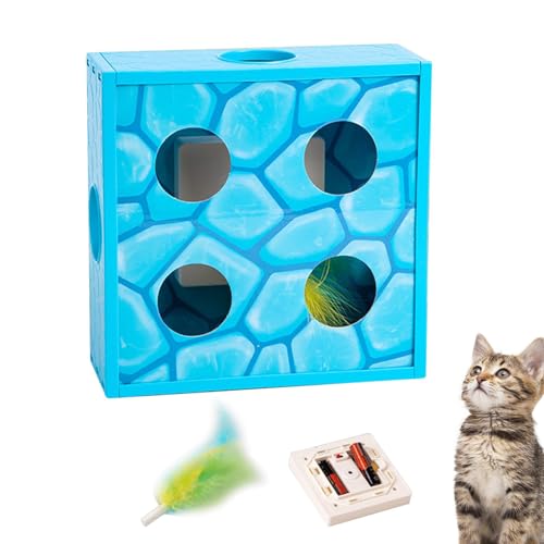 Katzen-Puzzle-Spielzeug | Automatische Käsebox mit Federlabyrinth | Sensierendes Federrotationsspielzeug für Katzen | Batteriebetriebenes Katzenspielzeug mit rotierenden Federn | Vielseitiges Puzzle-S von Wcybym