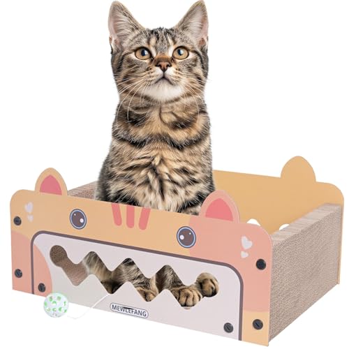 Katzenkratzhaus | Kratzkissen aus Wellpappe | Katzen-Loungebett mit Spielzeug | Abnehmbare Kratzbox | Vielseitige Katzenmöbel zum Kratzen, Spielen und Entspannen zu Hause oder beim Tierarzt von Wcybym